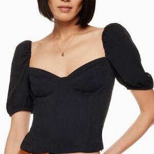 Aritzia Black Puff Sleeve Crop Top